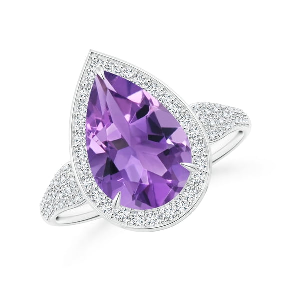 ANGARA Natural 2.6 Ct. Amethyst with Diamond Halo Ring in 14K White Gold for Women (Ring Size: 3.5)