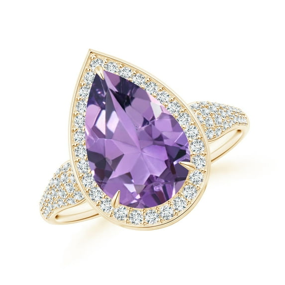 ANGARA Natural 2.6 Ct. Amethyst with Diamond Halo Ring in 14K Yellow Gold for Women (Ring Size: 11.5)