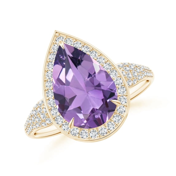 ANGARA Natural 2.6 Ct. Amethyst with Diamond Halo Ring in 14K Yellow Gold for Women (Ring Size: 3)