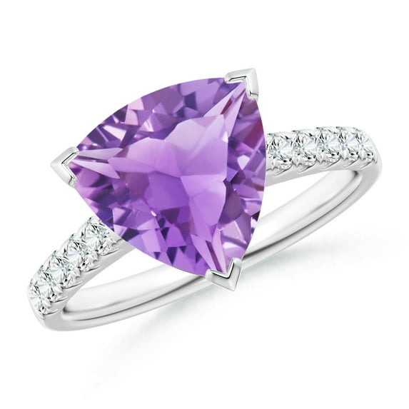ANGARA Natural 2.6 ct Amethyst Cocktail Ring with Diamonds in 14K White Gold for Women (Size-10mm) | February Birthstone, Anniversary, Jewelry Gift for Women | Natural Amethyst Ring