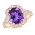 thumbnail image 1 of ANGARA Natural 2.7 Ct. Amethyst with Diamond Halo Ring in 14K Rose Gold for Women (Ring Size: 8), 1 of 8