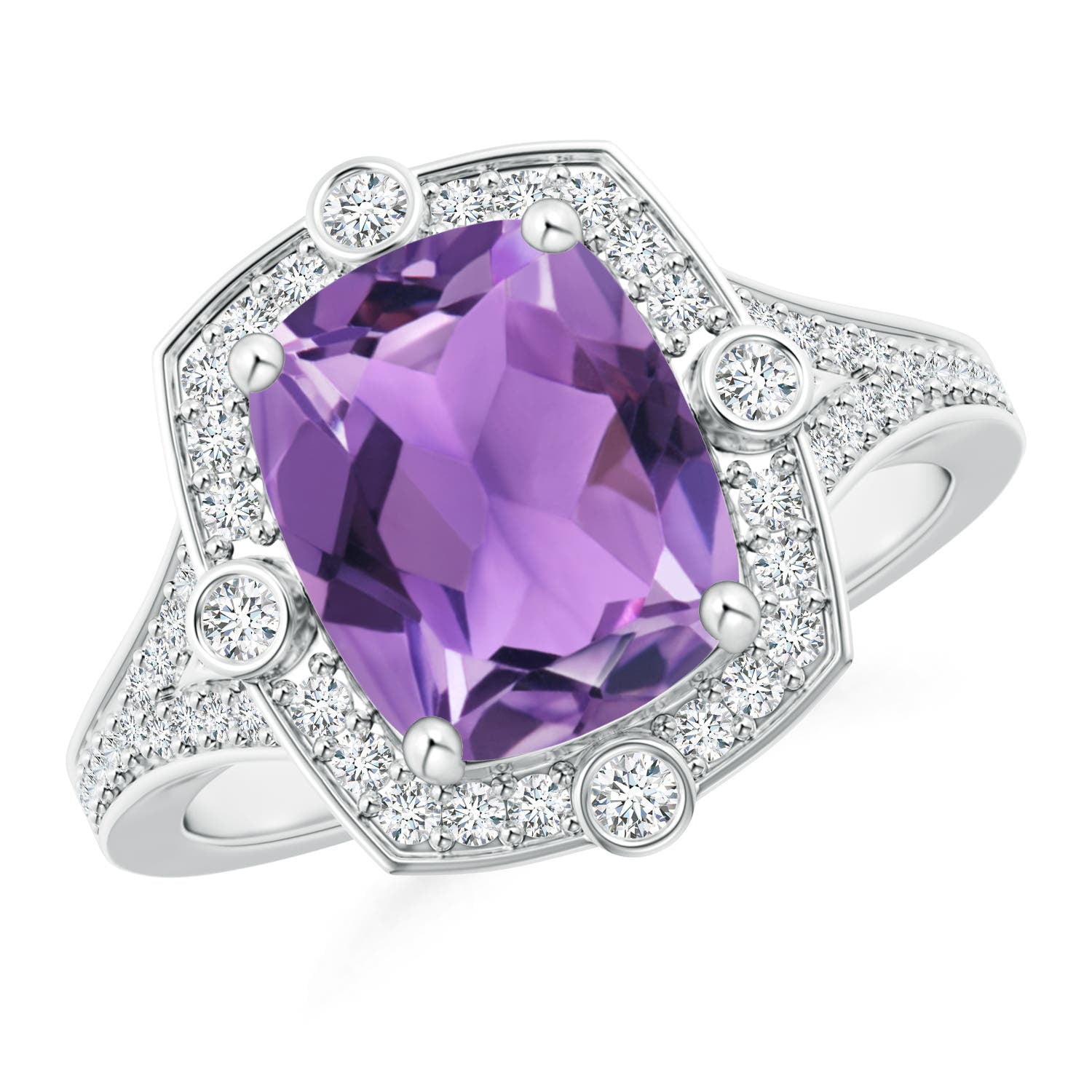 ANGARA Natural 2.7 Ct. Amethyst with Diamond Halo Ring in 14K White ...