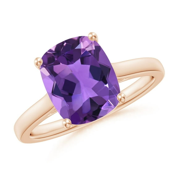 ANGARA Natural Cushion 2.7 ct Amethyst Solitaire Ring with Hidden Accents in 14K Rose Gold for Women (Size-10x8mm) | February Birthstone, Anniversary, Jewelry Gift for Women | Natural Amethyst Ring