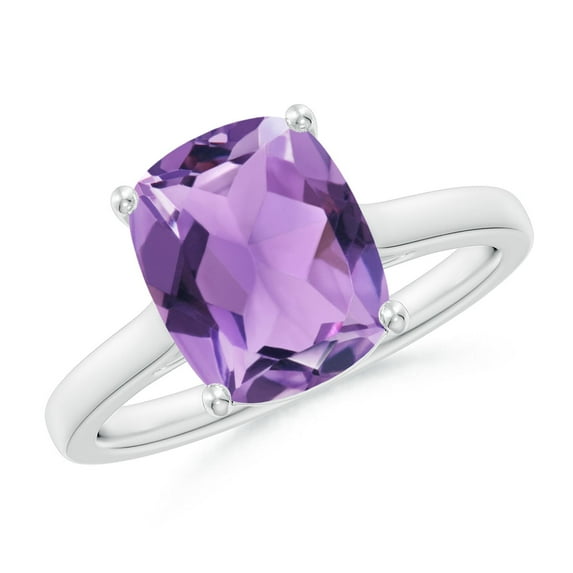 ANGARA Natural Cushion 2.7 ct Amethyst Solitaire Ring with Hidden Accents in 14K White Gold for Women (Size-10x8mm) | February Birthstone, Anniversary, Jewelry Gift for Women | Natural Amethyst Ring