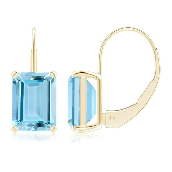 ANGARA Natural 2.7 ct Aquamarine Solitaire Leverback Earrings in 14K Yellow Gold for Women (Size-8x6mm) | March Birthstone, Anniversary, Jewelry Gift for Women | Natural Aquamarine Earrings