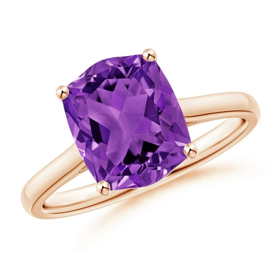 ANGARA Natural Rectangular Cushion 2.8 ct Amethyst Cocktail Ring in 14K Rose Gold for Women (Size-10x8mm) | February Birthstone, Birthday, Anniversary, Jewelry Gift for Women | Natural Amethyst Ring