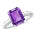thumbnail image 1 of ANGARA Natural Emerald Cut 2.9 ct Amethyst Ring with Milgrain in 925 Sterling Silver for Women (Size-10x8mm) | February Birthstone, Anniversary, Jewelry Gift for Women | Natural Amethyst Ring, 1 of 9