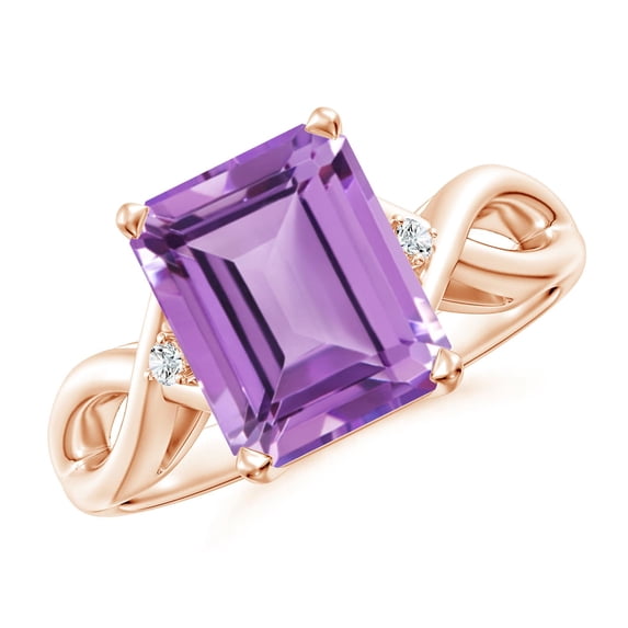ANGARA Natural Twist Shank Emerald Cut 2.9 ct Amethyst Statement Ring in 14K Rose Gold for Women (Size-10x8mm) | February Birthstone, Anniversary, Jewelry Gift for Women | Natural Amethyst Ring