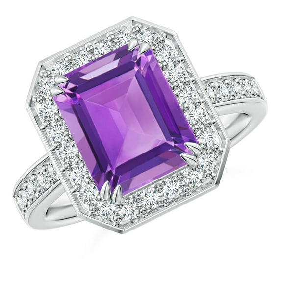 ANGARA Natural 2.9 Ct. Amethyst with Diamond Halo Engagement Ring in 14K White Gold for Women (Ring Size: 11.5)