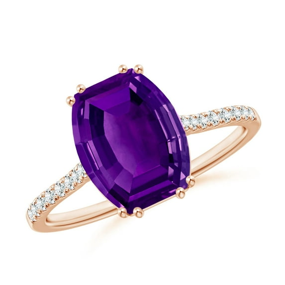 ANGARA Natural Barrel-Shaped 2.9 ct Amethyst Solitaire Ring in 14K Rose Gold for Women (Size-10x8mm) | February Birthstone, Birthday, Anniversary, Jewelry Gift for Women | Natural Amethyst Ring