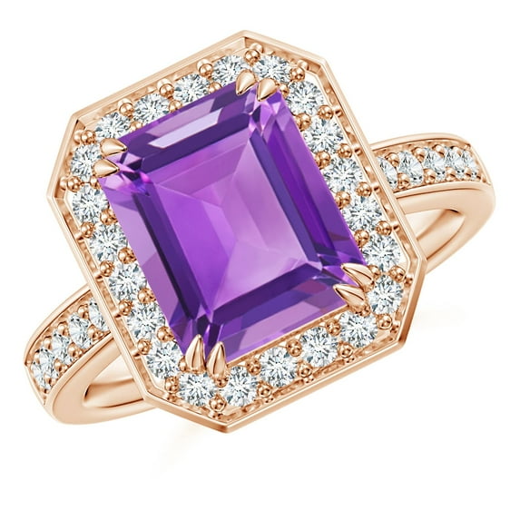 ANGARA Natural 2.9 ct Amethyst Engagement Ring with Diamond Halo in 14K Rose Gold for Women (Size-10x8mm) | February Birthstone, Anniversary, Jewelry Gift for Women | Natural Amethyst Ring