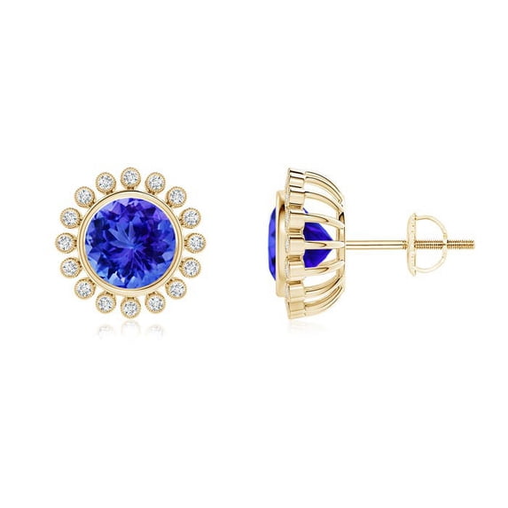 ANGARA Natural 2.9 ct Tanzanite and Diamond Halo Stud Earrings in 14K Yellow Gold for Women (Size-7mm) | December Birthstone, Anniversary, Jewelry Gift for Women | Natural Tanzanite Earrings