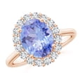 thumbnail image 1 of ANGARA Natural 2.9 ct Tanzanite Engagement Ring with Floral Diamond Halo in 14K Rose Gold for Women (Size-10x8mm) | December Birthstone, Anniversary, Jewelry Gift for Women | Natural Tanzanite Ring, 1 of 9
