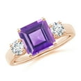 thumbnail image 1 of ANGARA Natural Square Emerald-Cut 2 ct Amethyst and Diamond Three Stone Ring in 14K Rose Gold for Women (Size-8mm) | February Birthstone, Anniversary, Jewelry Gift for Women | Natural Amethyst Ring, 1 of 9