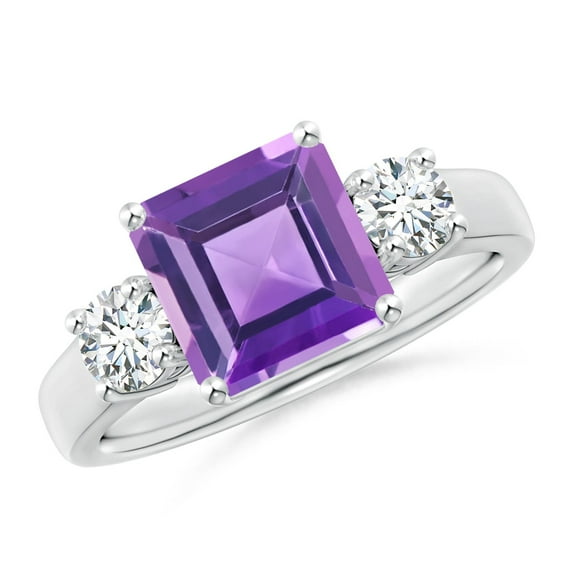 ANGARA Natural 2 Ct. Amethyst with Diamond Classic Ring in 14K White Gold for Women (Ring Size: 3.5)