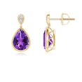 thumbnail image 1 of ANGARA Natural Bezel-Set 2 ct Amethyst Teardrop Earrings with Diamond in 14K Yellow Gold for Women (Size-8x6mm) | February Birthstone, Anniversary, Jewelry Gift for Women | Natural Amethyst Earrings, 1 of 6