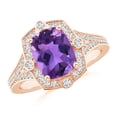 thumbnail image 1 of ANGARA Natural Inspired Cushion 2 ct Amethyst Ring with Diamond Halo in 14K Rose Gold for Women (Size-9x7mm) | February Birthstone, Anniversary, Jewelry Gift for Women | Natural Amethyst Ring, 1 of 9