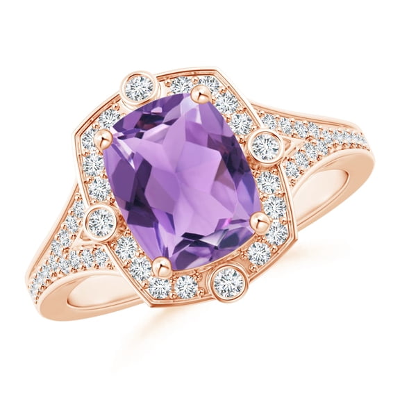 ANGARA Natural 2 Ct. Amethyst with Diamond Halo Ring in 14K Rose Gold for Women (Ring Size: 5.5)