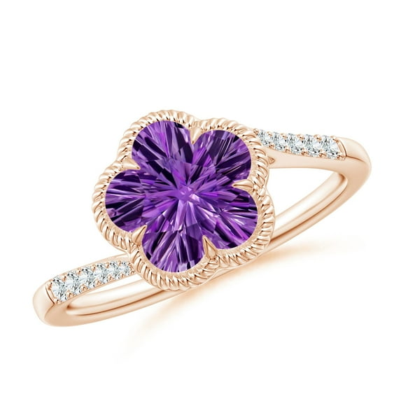 ANGARA Natural Five-Petal Flower 2 ct Amethyst Twisted Wire Halo Ring in 14K Rose Gold for Women (Size-8mm) | February Birthstone, Anniversary, Jewelry Gift for Women | Natural Amethyst Ring