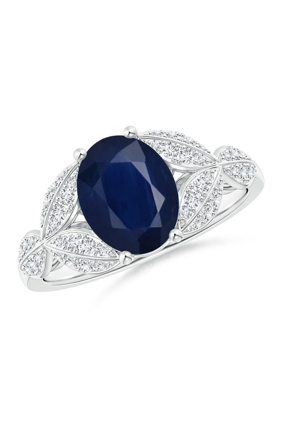 Natural 2 Ct Sapphire and Diamond Trillium Petal Flower Ring in 14K White Gold for Women (Size-9x7mm) | September Birthstone, Anniversary, Jewelry Gift for Women | Natural Blue Sapphire Ring