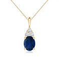 thumbnail image 1 of ANGARA Natural 2 Ct Sapphire Solitaire Pendant with Trio Diamond in 14K Yellow Gold for Women (Size-9x7mm) | September Birthstone, Anniversary, Jewelry Gift for Women | Natural Blue Sapphire Necklace, 1 of 8