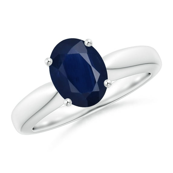ANGARA Natural 2 Ct Tapered Shank Oval Solitaire Sapphire Ring in 14K White Gold for Women (Size-9x7mm) | September Birthstone, Anniversary, Jewelry Gift for Women | Natural Blue Sapphire Ring