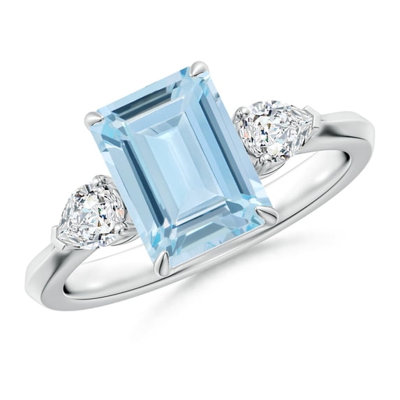 ANGARA Natural 2 ct Aquamarine and Diamond Three Stone Engagement Ring in 925 Sterling Silver for Women (Size-9x7mm) | March Birthstone, Anniversary, Jewelry Gift for Women | Natural Aquamarine Ring