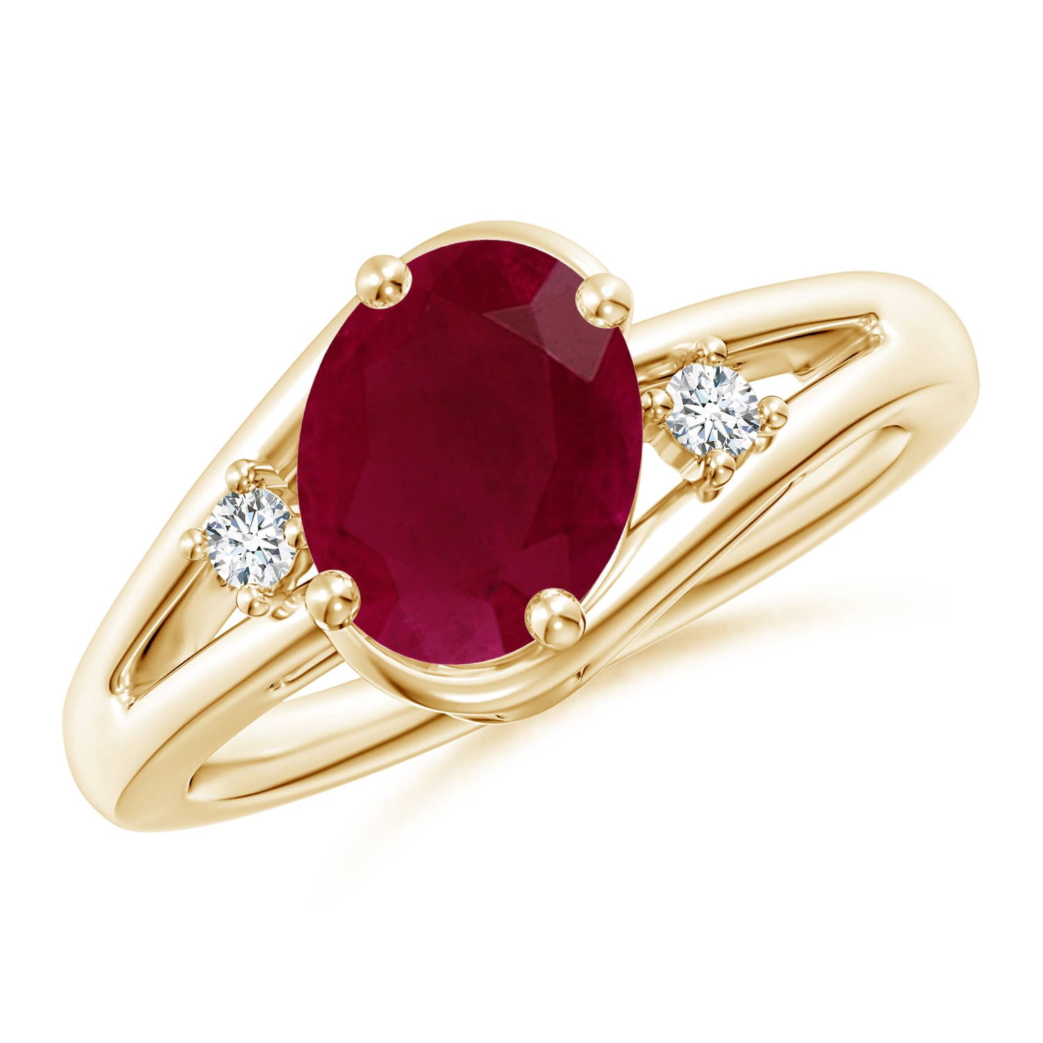 ANGARA Natural 2 ct Ruby and Diamond Split Shank Ring in 14K Yellow ...