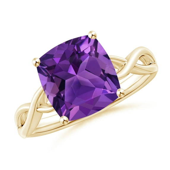 ANGARA Natural Claw-Set Cushion 3.1 ct Amethyst Solitaire Engagement Ring in 14K Yellow Gold for Women (Size-9mm) | February Birthstone, Anniversary, Jewelry Gift for Women | Natural Amethyst Ring