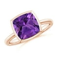 thumbnail image 1 of ANGARA Natural Bezel-Set Solitaire Cushion 3.1 ct Amethyst Ring in 14K Rose Gold for Women (Size-9mm) | February Birthstone, Birthday, Anniversary, Jewelry Gift for Women | Natural Amethyst Ring, 1 of 9