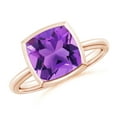 thumbnail image 1 of ANGARA Natural Bezel-Set Solitaire Cushion 3.1 ct Amethyst Ring in 14K Rose Gold for Women (Size-9mm) | February Birthstone, Birthday, Anniversary, Jewelry Gift for Women | Natural Amethyst Ring, 1 of 10