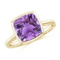 thumbnail image 1 of ANGARA Natural Bezel-Set Solitaire Cushion 3.1 ct Amethyst Ring in 14K Yellow Gold for Women (Size-9mm) | February Birthstone, Birthday, Anniversary, Jewelry Gift for Women | Natural Amethyst Ring, 1 of 9