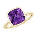 thumbnail image 1 of ANGARA Natural Bezel-Set Solitaire Cushion 3.1 ct Amethyst Ring in 14K Yellow Gold for Women (Size-9mm) | February Birthstone, Birthday, Anniversary, Jewelry Gift for Women | Natural Amethyst Ring, 1 of 9