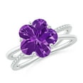 thumbnail image 1 of ANGARA Natural Five-Petal Flower 3.1 ct Amethyst Criss-Cross Ring in 14K White Gold for Women (Size-10mm) | February Birthstone, Birthday, Anniversary, Jewelry Gift for Women | Natural Amethyst Ring, 1 of 7