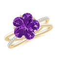 thumbnail image 1 of ANGARA Natural Five-Petal Flower 3.1 ct Amethyst Criss-Cross Ring in 14K Yellow Gold for Women (Size-10mm) | February Birthstone, Birthday, Anniversary, Jewelry Gift for Women | Natural Amethyst Ring, 1 of 7
