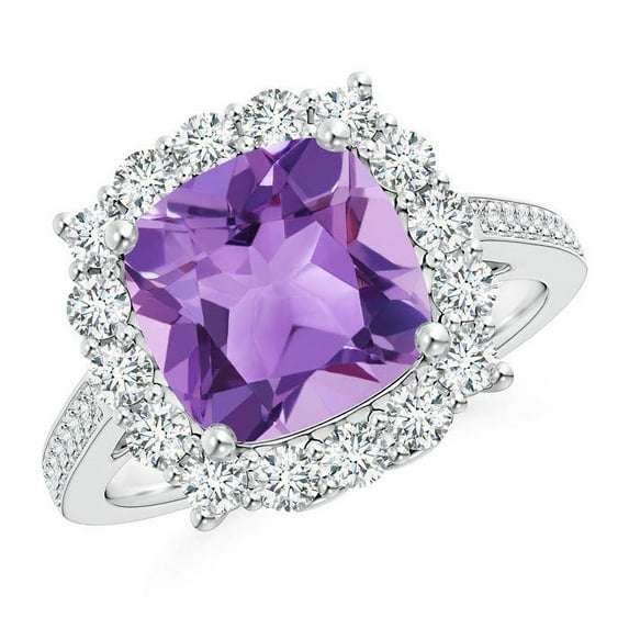 ANGARA Natural 3.1 Ct. Amethyst with Diamond Halo Ring in 14K White Gold for Women (Ring Size: 5.5)
