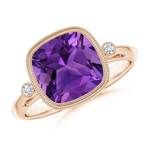 ANGARA Natural 3.1 Ct. Amethyst with Diamond Side Stones Ring in 14K Rose Gold for Women (Ring Size: 11)
