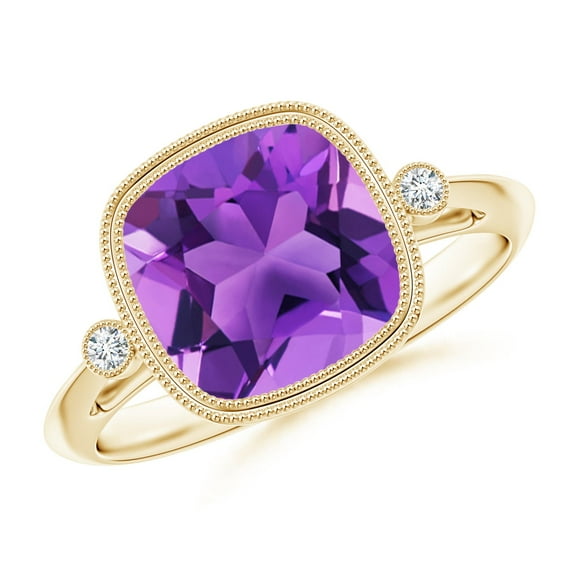 ANGARA Natural 3.1 Ct. Amethyst with Diamond Side Stones Ring in 14K Yellow Gold for Women (Ring Size: 3)