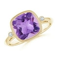 thumbnail image 1 of ANGARA Natural Bezel Set Cushion 3.1 ct Amethyst Ring with Milgrain Detailing in 14K Yellow Gold for Women (Size-9mm) | February Birthstone, Anniversary Jewelry Gift for Women | Natural Amethyst Ring, 1 of 9