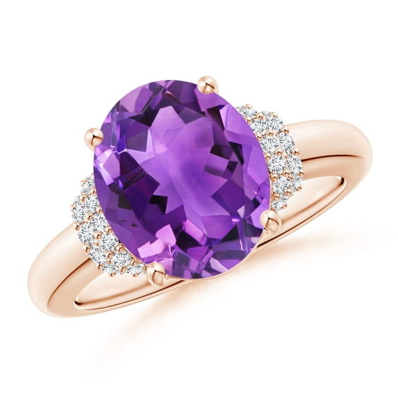 ANGARA Natural 3.15 Ct. Amethyst with Diamond Classic Ring in 14K Rose Gold for Women (Ring Size: 10.5)