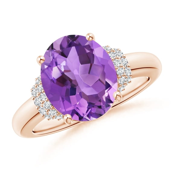 ANGARA Natural 3.15 Ct. Amethyst with Diamond Classic Ring in 14K Rose Gold for Women (Ring Size: 12)