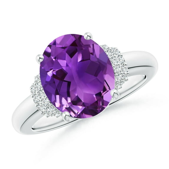ANGARA Natural 3.15 Ct. Amethyst with Diamond Classic Ring in 14K White Gold for Women (Ring Size: 8)