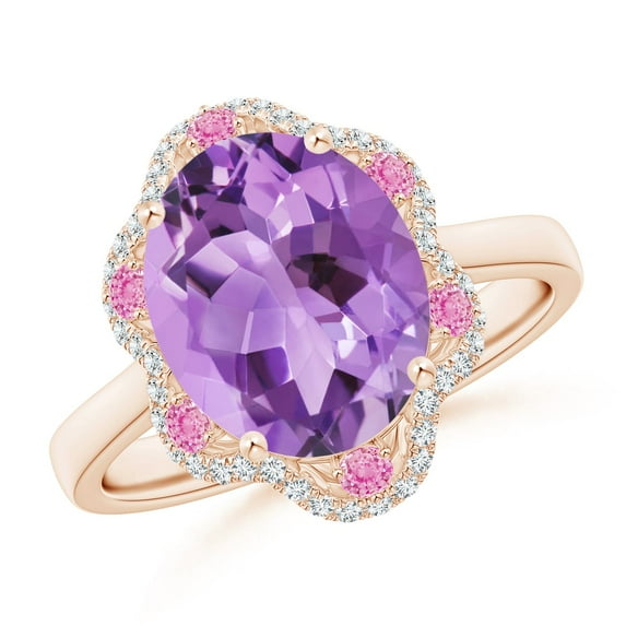 ANGARA Natural 3.15 ct Amethyst Floral Ring with Reverse Tapered Shank in 14K Rose Gold for Women (Size-11x9mm) | February Birthstone, Anniversary, Jewelry Gift for Women | Natural Amethyst Ring