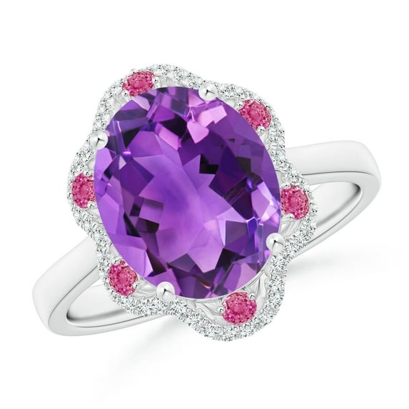 ANGARA Natural 3.15 Ct. Amethyst with Pink Sapphire Halo Ring in 14K White Gold for Women (Ring Size: 8)