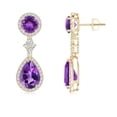 thumbnail image 1 of ANGARA Natural Two Tier 3.2 ct Amethyst Drop Earrings with Diamond in 14K Yellow Gold for Women (Size-10x7mm) | February Birthstone, Anniversary, Jewelry Gift for Women | Natural Amethyst Earrings, 1 of 8
