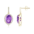 thumbnail image 1 of ANGARA Natural Claw-Set Oval 3.2 ct Amethyst and Diamond Halo Earrings in 14K Yellow Gold for Women (Size-9x7mm) | February Birthstone, Anniversary, Jewelry Gift for Women | Natural Amethyst Earrings, 1 of 7