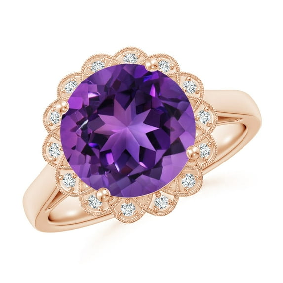 ANGARA Natural 3.2 Ct. Amethyst with Diamond Halo Ring in 14K Rose Gold for Women (Ring Size: 11)