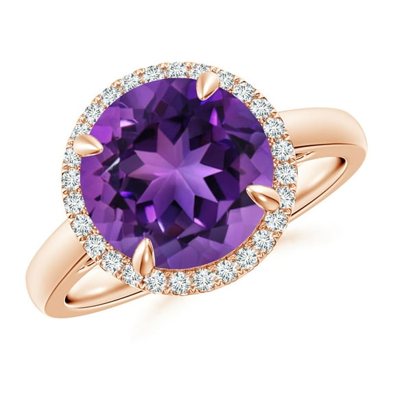 ANGARA Natural 3.2 Ct. Amethyst with Diamond Halo Ring in 14K Rose Gold for Women (Ring Size: 12)