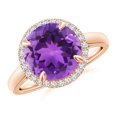 thumbnail image 1 of ANGARA Natural Round 3.2 ct Amethyst Cathedral Ring with Diamond Halo in 14K Rose Gold for Women (Size-10mm) | February Birthstone, Anniversary, Jewelry Gift for Women | Natural Amethyst Ring, 1 of 8