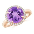 thumbnail image 1 of ANGARA Natural Round 3.2 ct Amethyst Cathedral Ring with Diamond Halo in 14K Rose Gold for Women (Size-10mm) | February Birthstone, Anniversary, Jewelry Gift for Women | Natural Amethyst Ring, 1 of 9